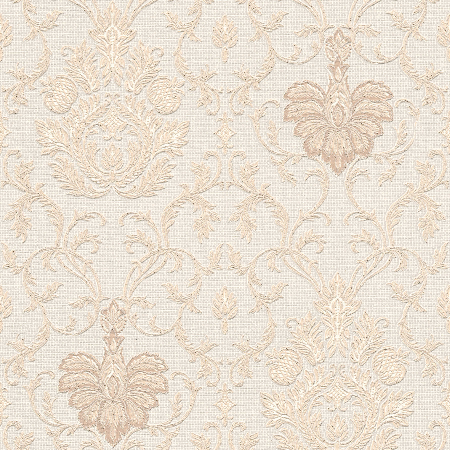 Wallpaper ornamental pattern in colonial style - beige, white

