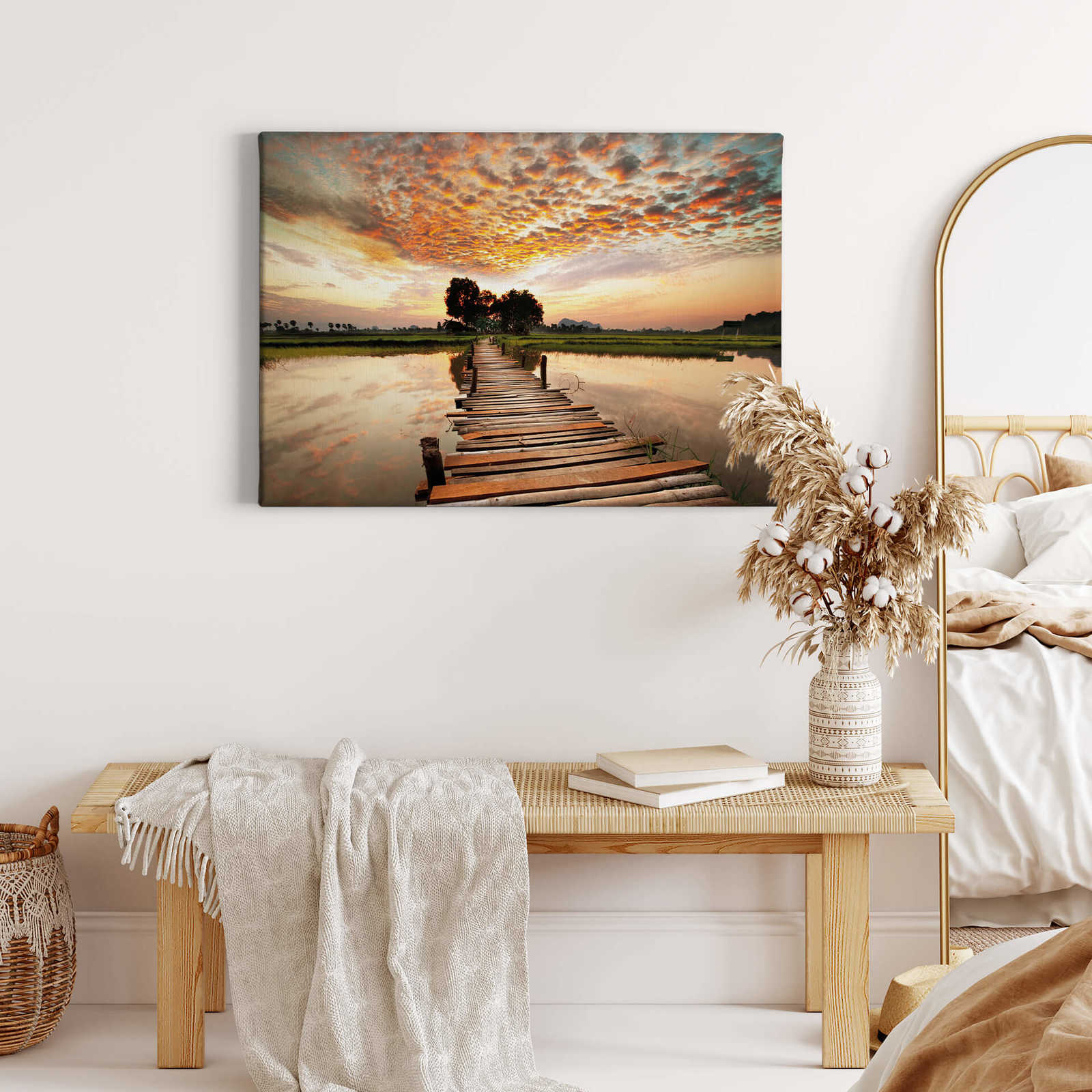             Canvas schilderij Meerlandschap met waterbrug - 0,70 m x 0,50 m
        