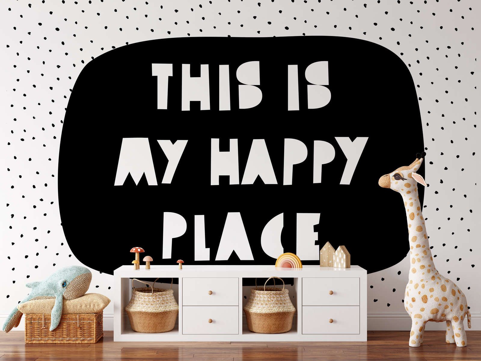             Nursery mural with "This is my happy place" lettering - Smooth & pearlescent non-woven
        