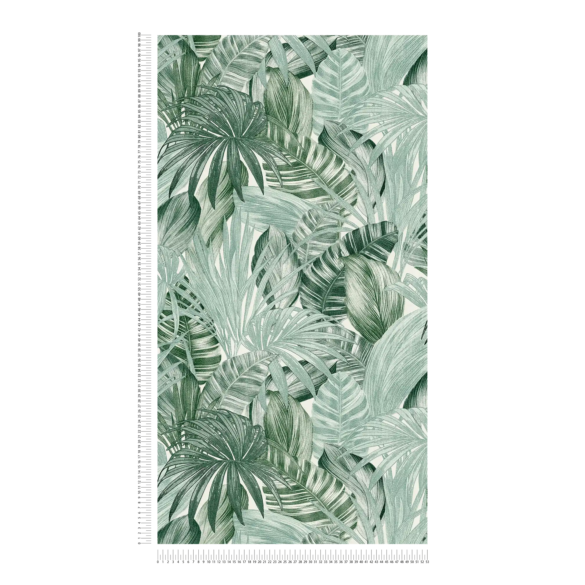             Pattern wallpaper with leaf motif in drawing style - green, white
        