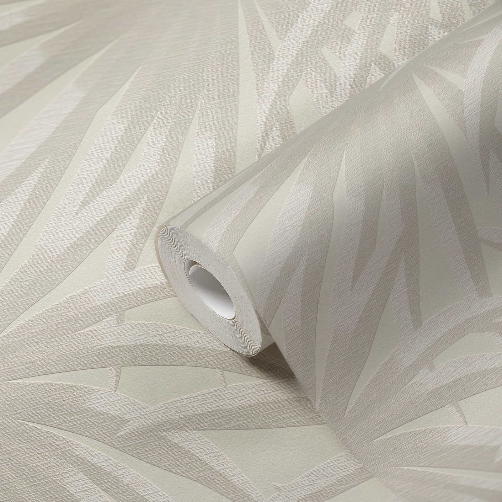             Vliesbehang met palmbladerenpatroon in zachte kleuren - crème, lichtgrijs
        