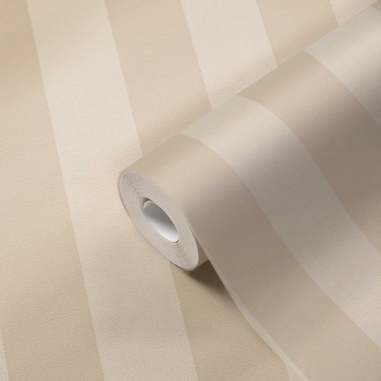             Papel pintado no tejido con rayas y aspecto de lino Sin PVC - beige, blanco
        