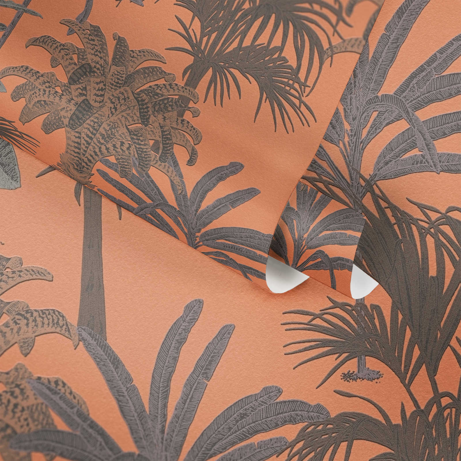             Papel pintado no tejido MICHALSKY con motivos de palmeras de estilo colonial - naranja, marrón
        