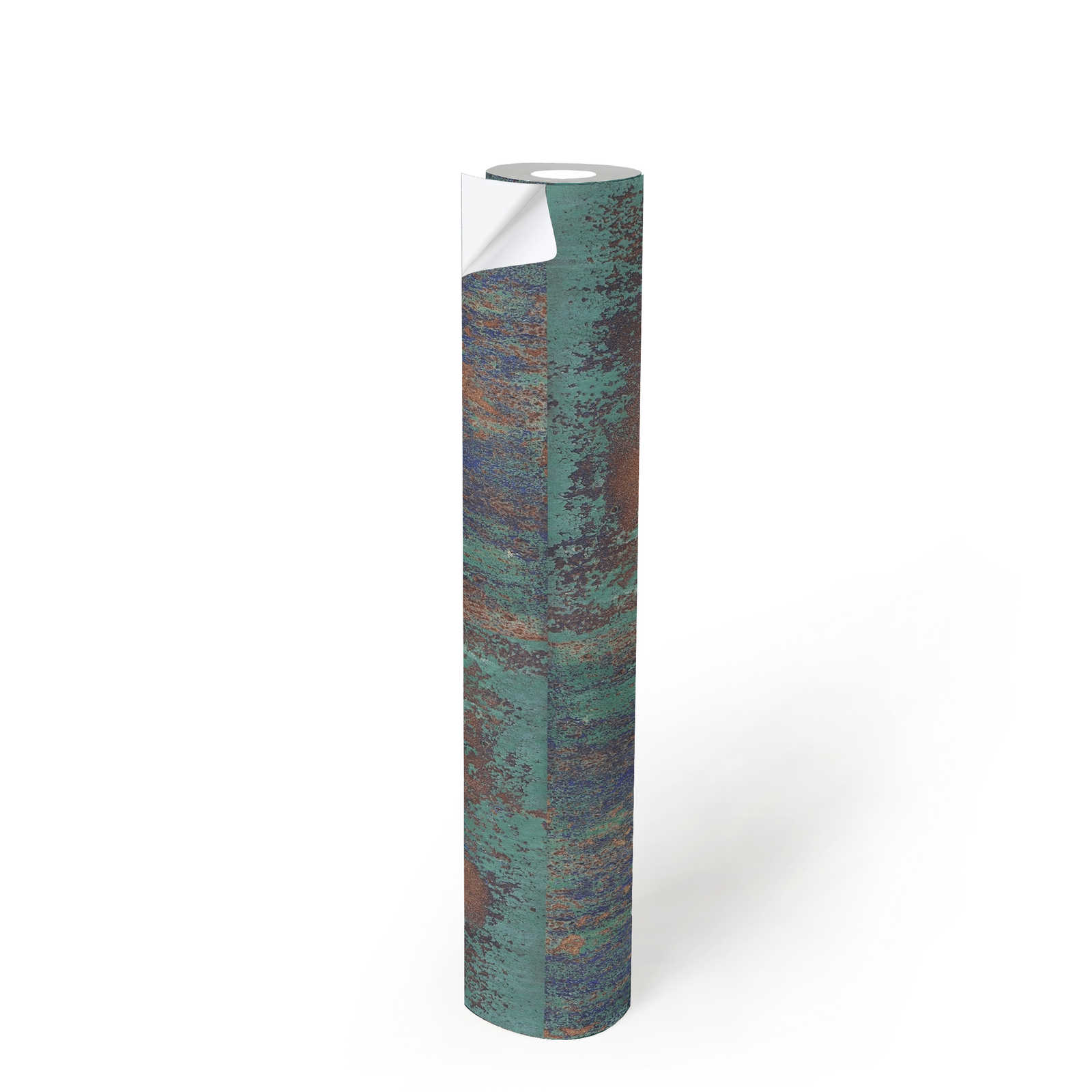             Papel pintado autoadhesivo | diseño de aspecto oxidado metal rústico - azul, marrón
        