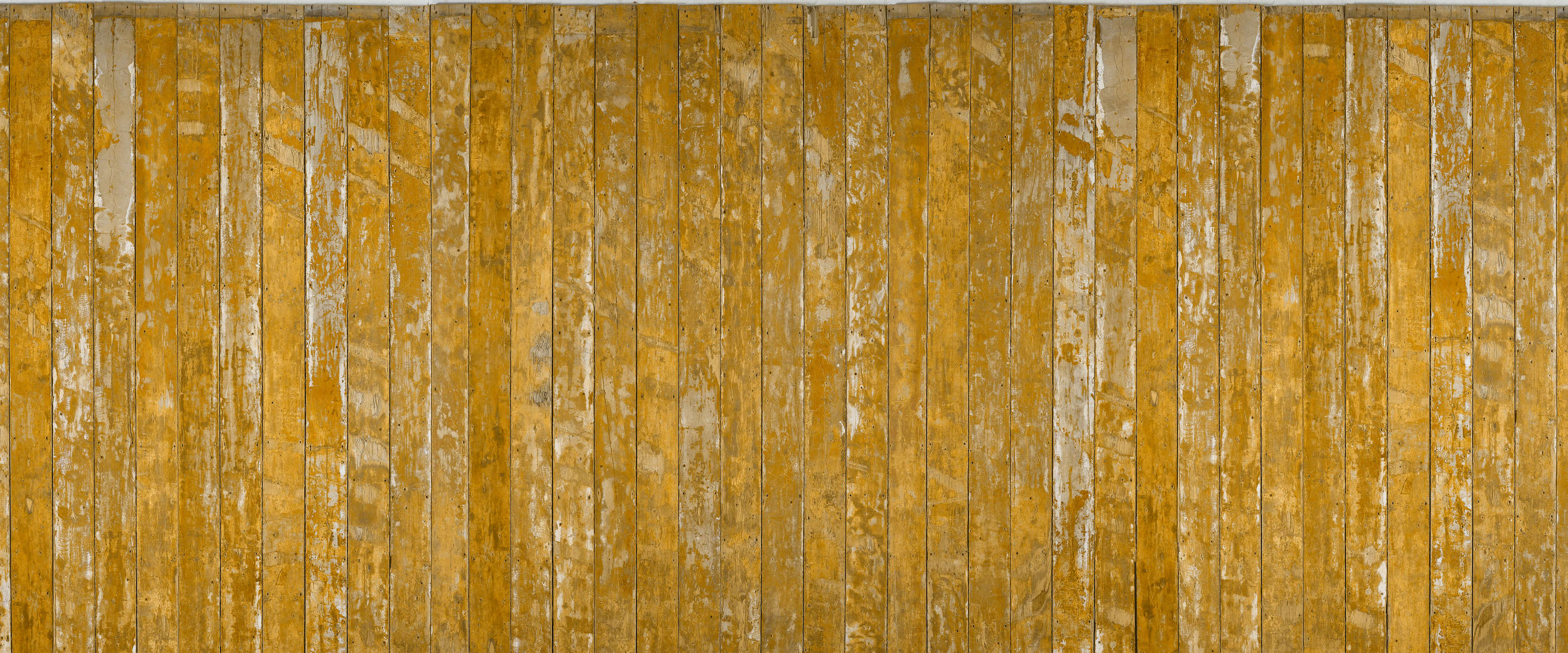             Carta da parati effetto legno giallo a listoni in look usato
        