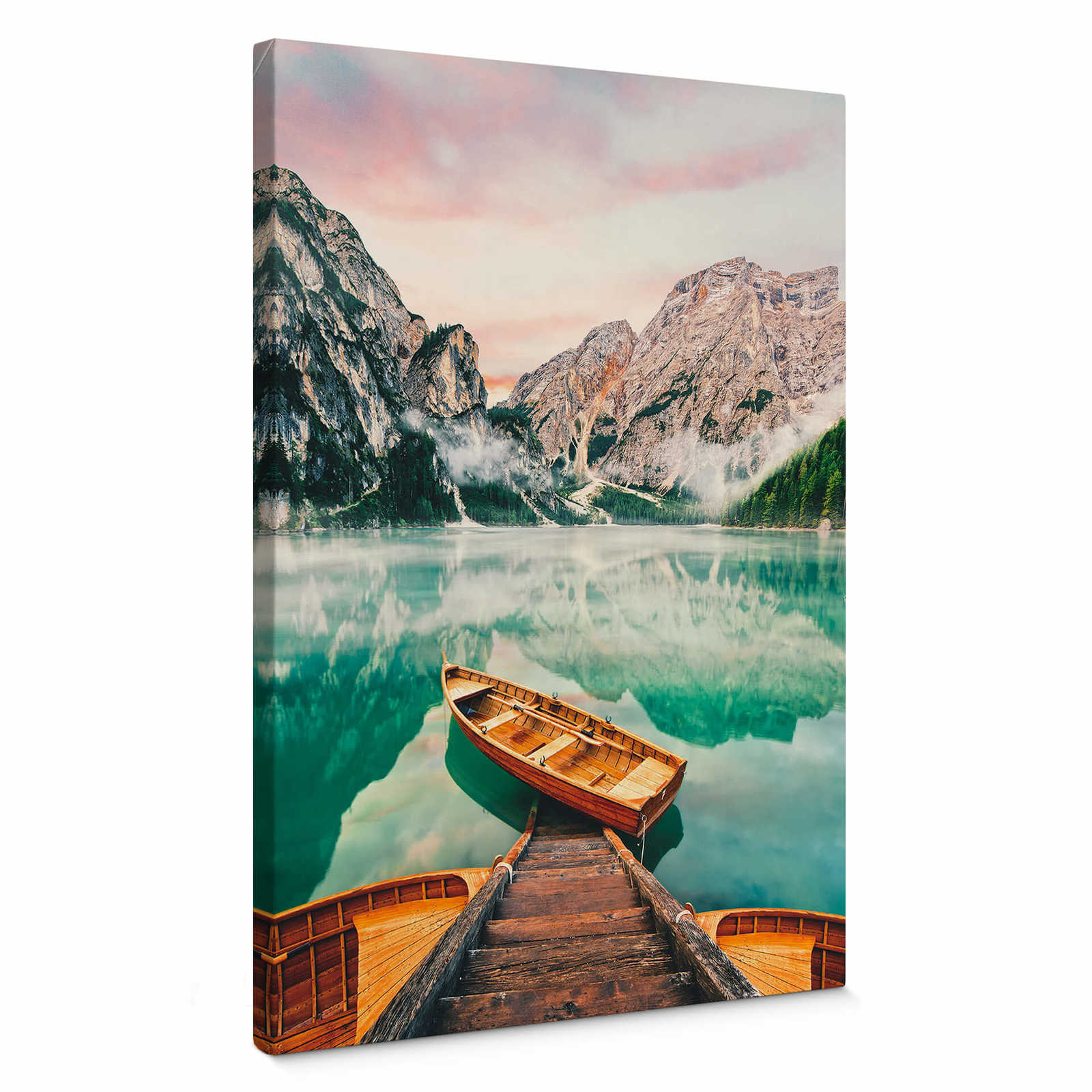         Canvas print boat on a mountain lake – colourful
    