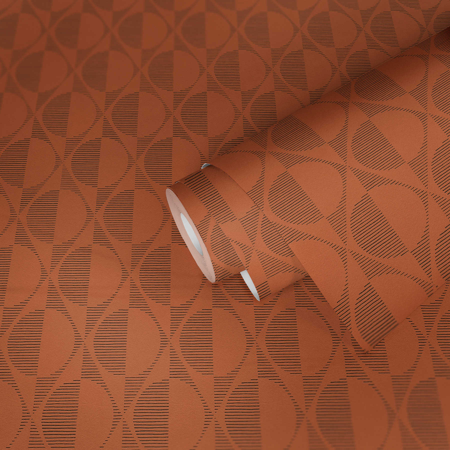             Retro wallpaper with circle and diamond pattern - orange, black
        