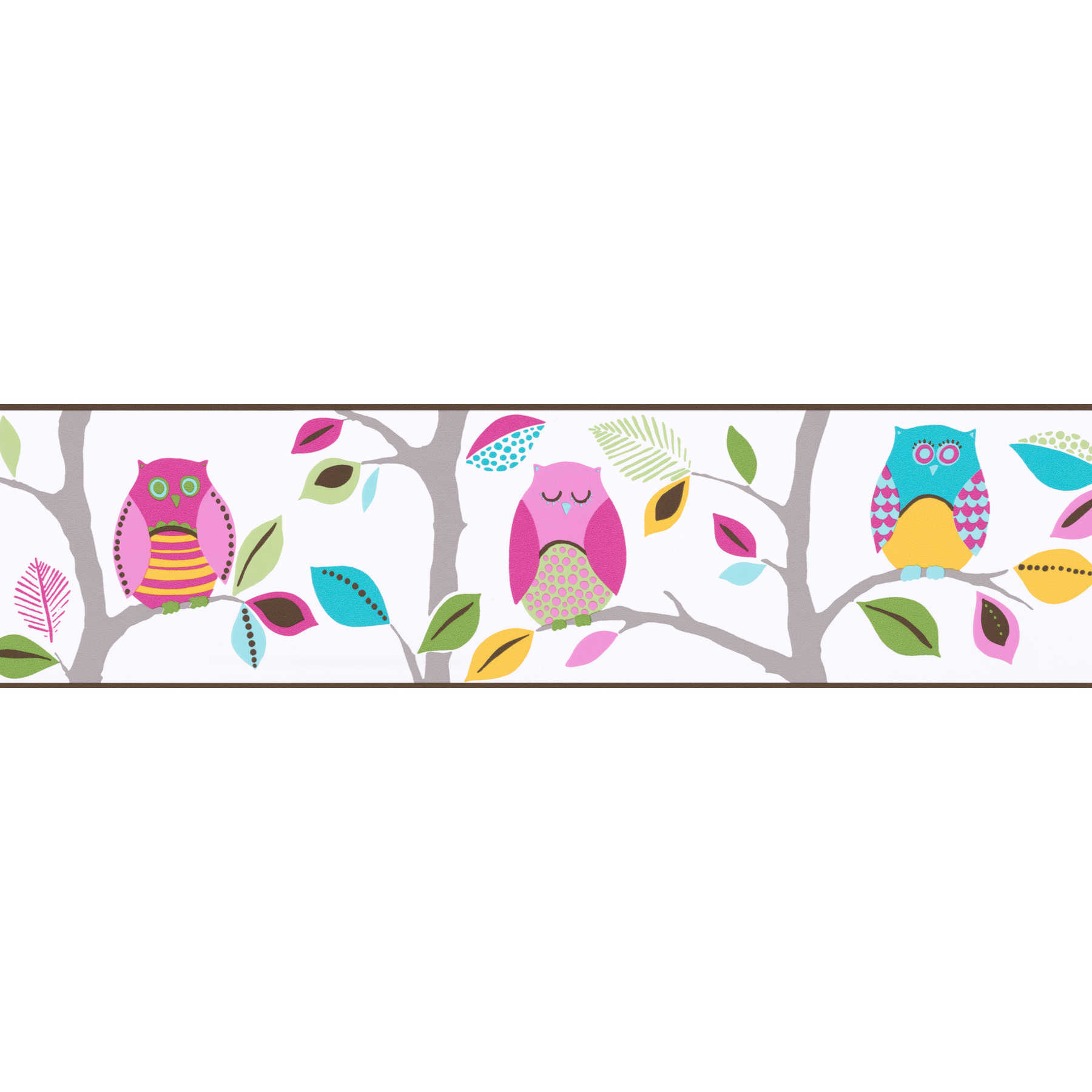 Bordure de papier peint hiboux multicolores pour chambre d'enfant - Coloré
