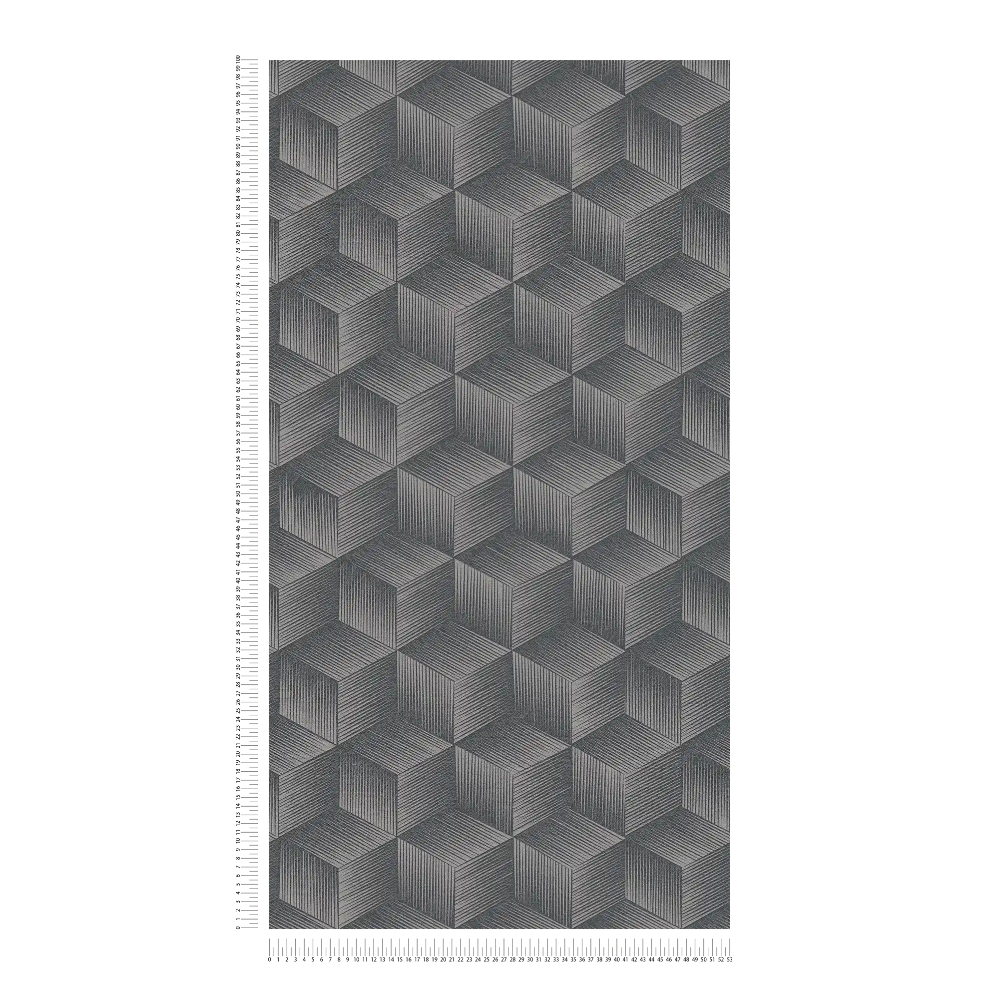             3D wallpaper with glitter effect and square pattern PVC-free - Black, Grey
        