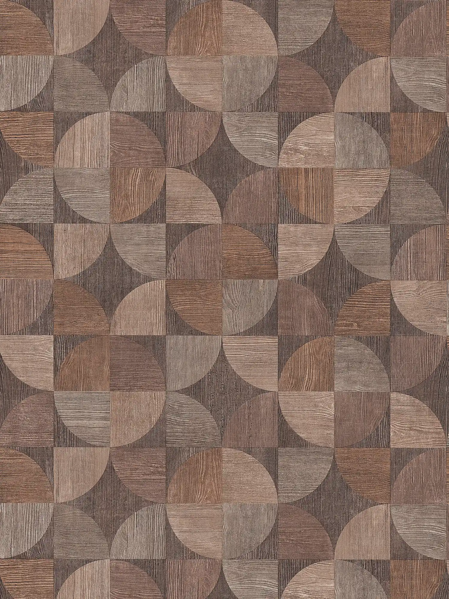         Wallpaper with graphic pattern in wood look - brown, beige, grey
    