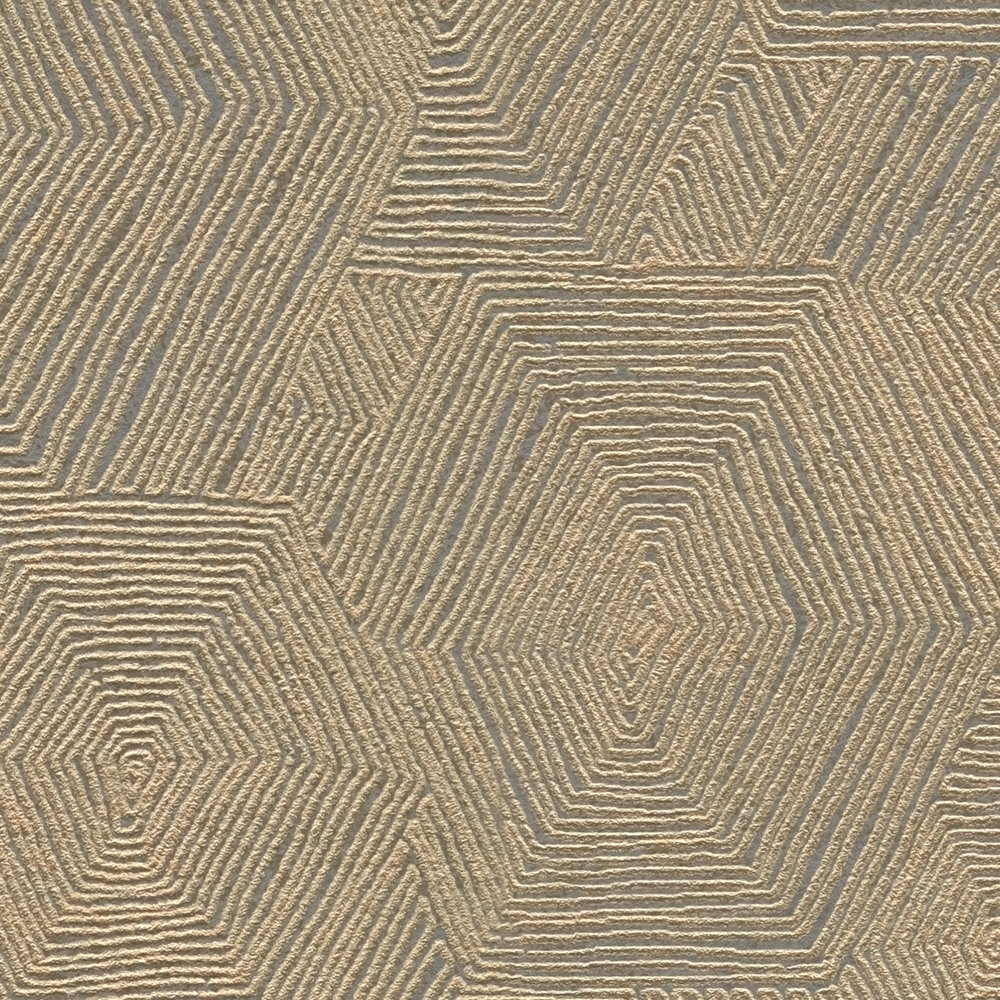             Papel pintado melange con estructura gráfica de aspecto étnico - marrón, metálico
        
