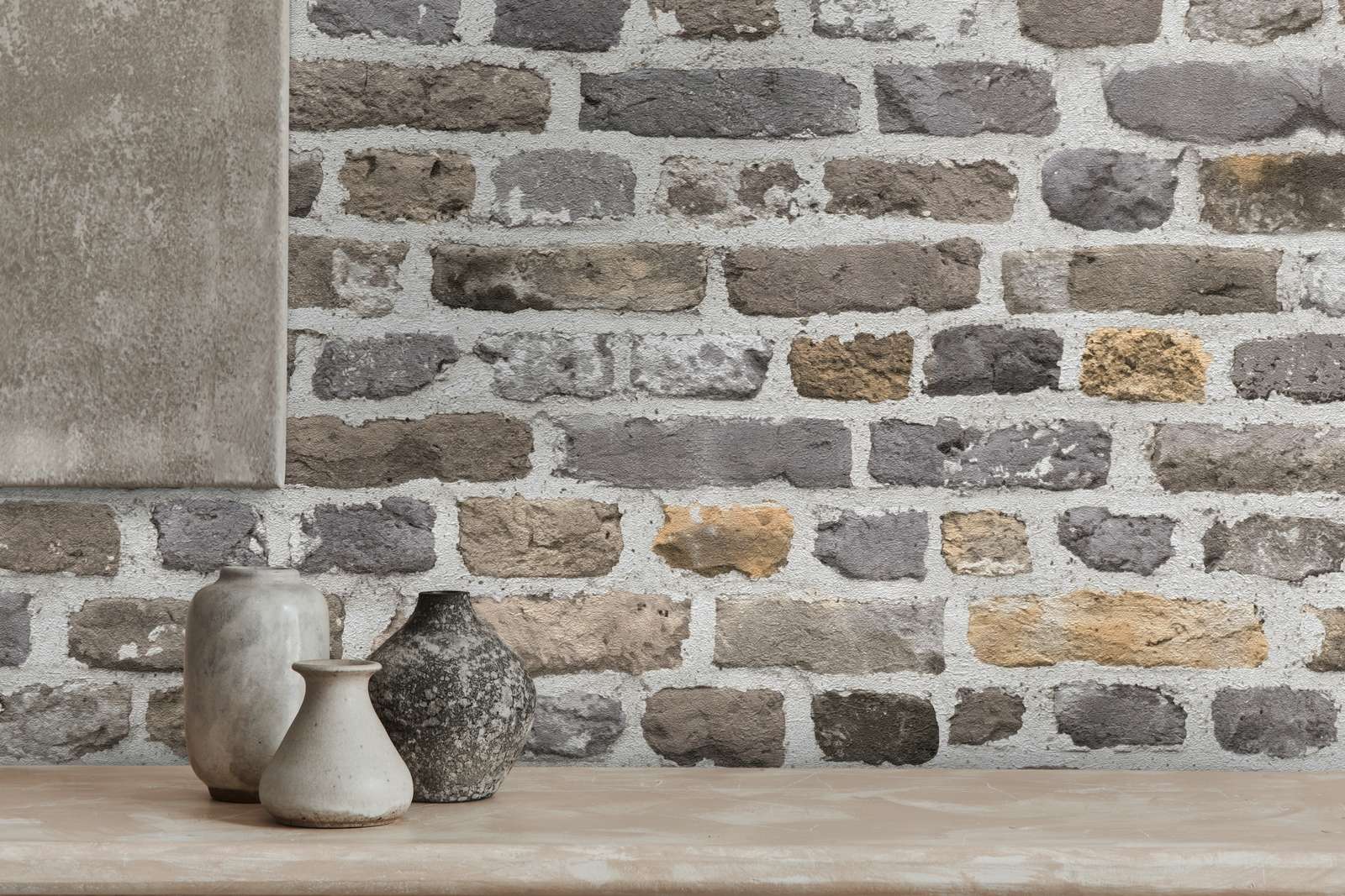             Brick wall wallpaper grey with 3D motif - grey
        