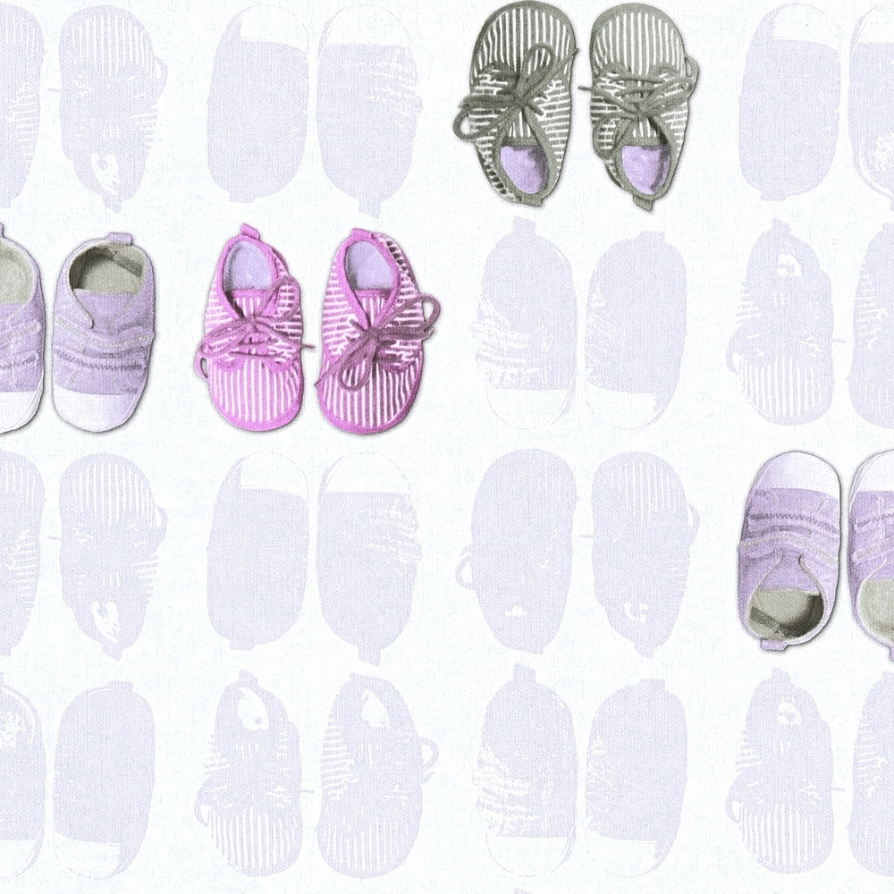             Babykamer behang babyschoentjes voor meisjes - roze, wit
        
