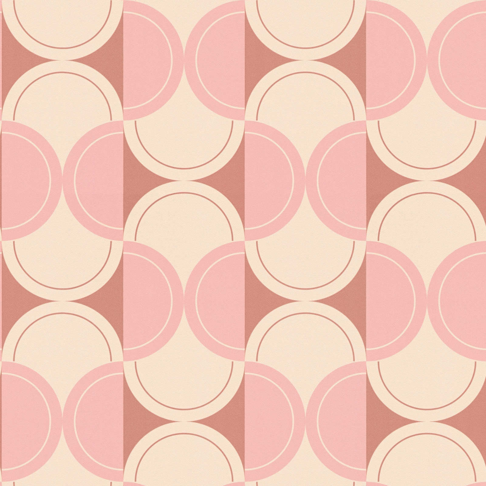             Retro vliesbehang met halve cirkel patroon - beige, roze, rood
        