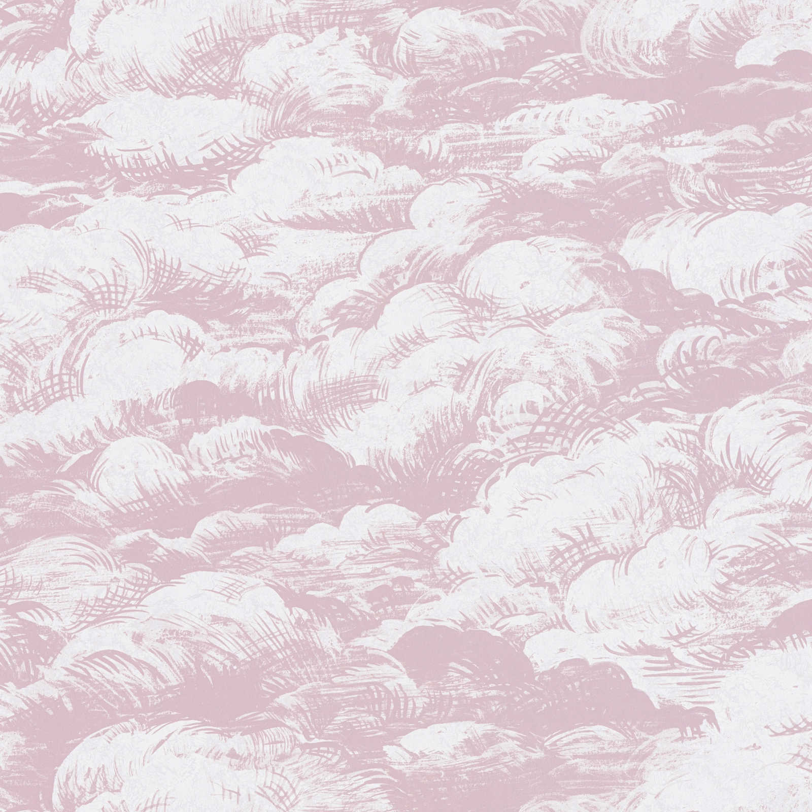 Papier peint vieux rose nuages design paysage vintage - rose, blanc

