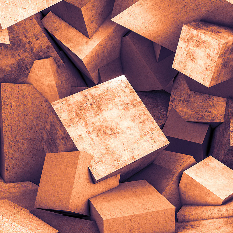         Concrete blocks with 3D look photo wallpaper - Orange
    