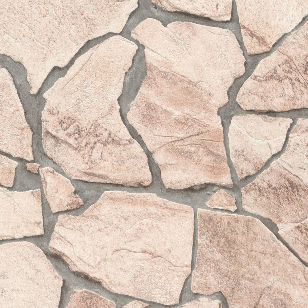             Stone look wallpaper with natural stone masonry - cream
        