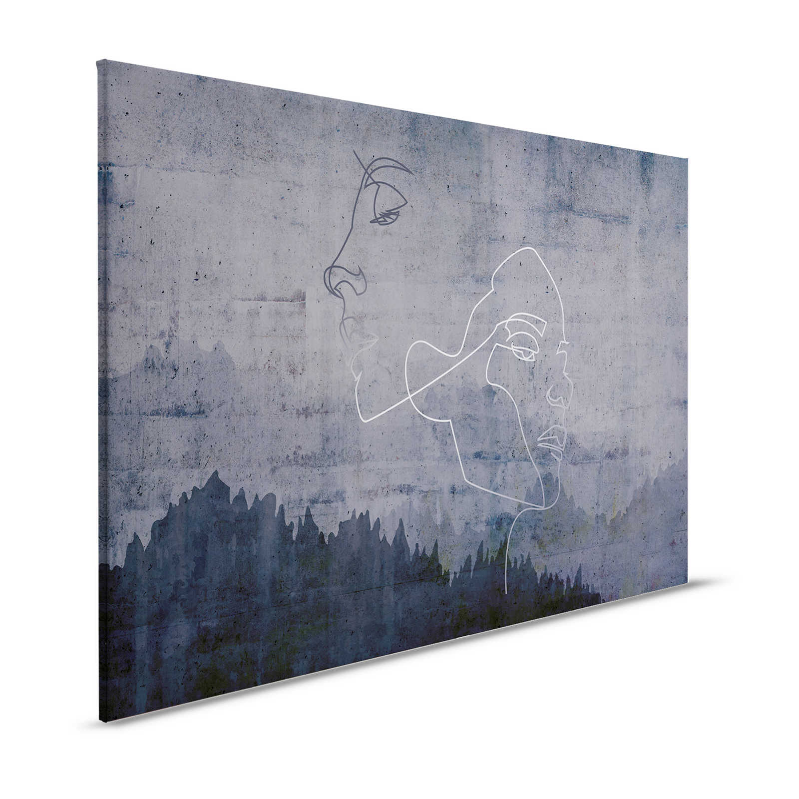 Tableau toile Anthracite aspect béton & argenté design lignes - 1,20 m x 0,80 m
