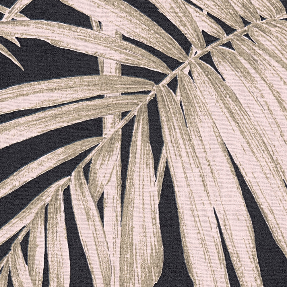             Carta da parati naturale Foglie di palma, bambù - Rosa, bronzo, nero
        