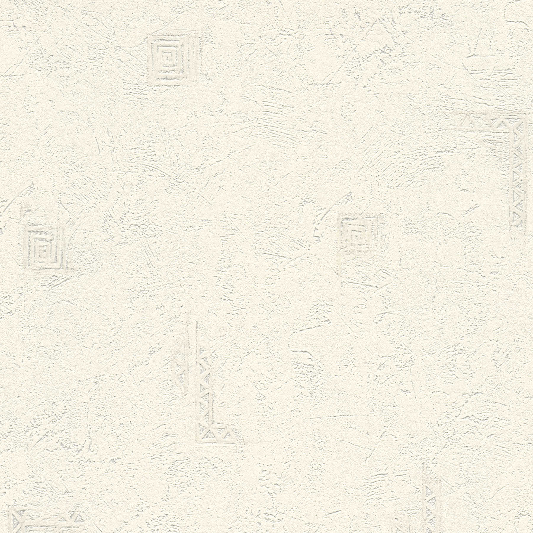 Papel pintado con estructura de yeso y elementos gráficos - gris, blanco
