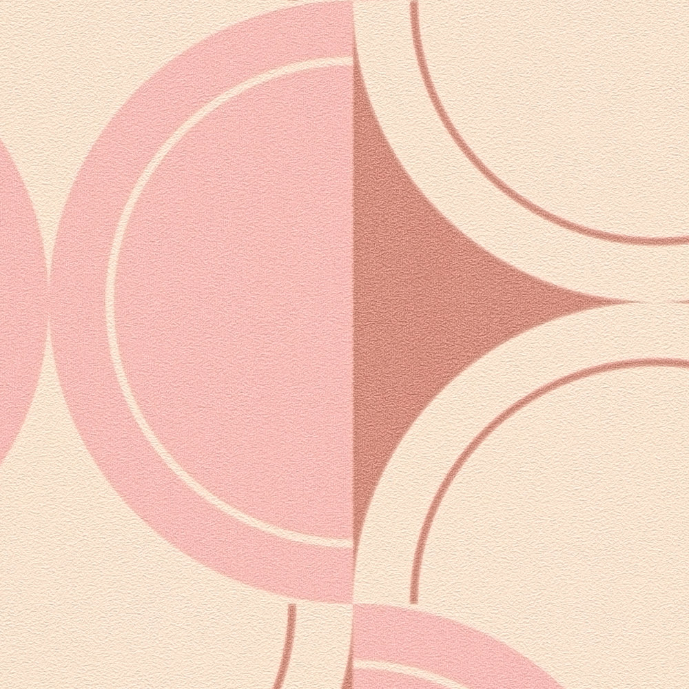             Papier peint intissé rétro avec motif semi-circulaire - beige, rose, rouge
        