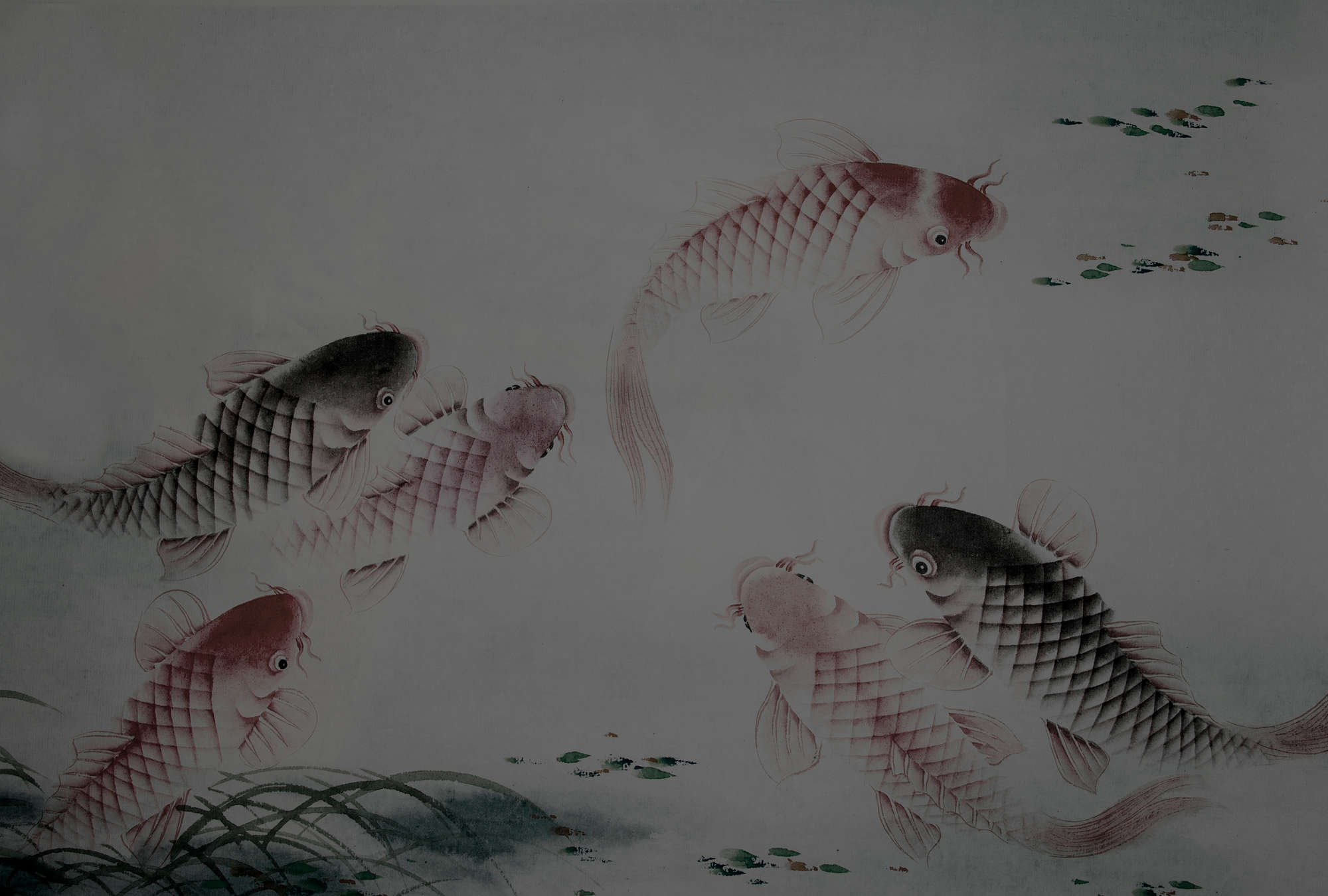             Mural de pared Estilo Asia con estanque Koi - Gris
        