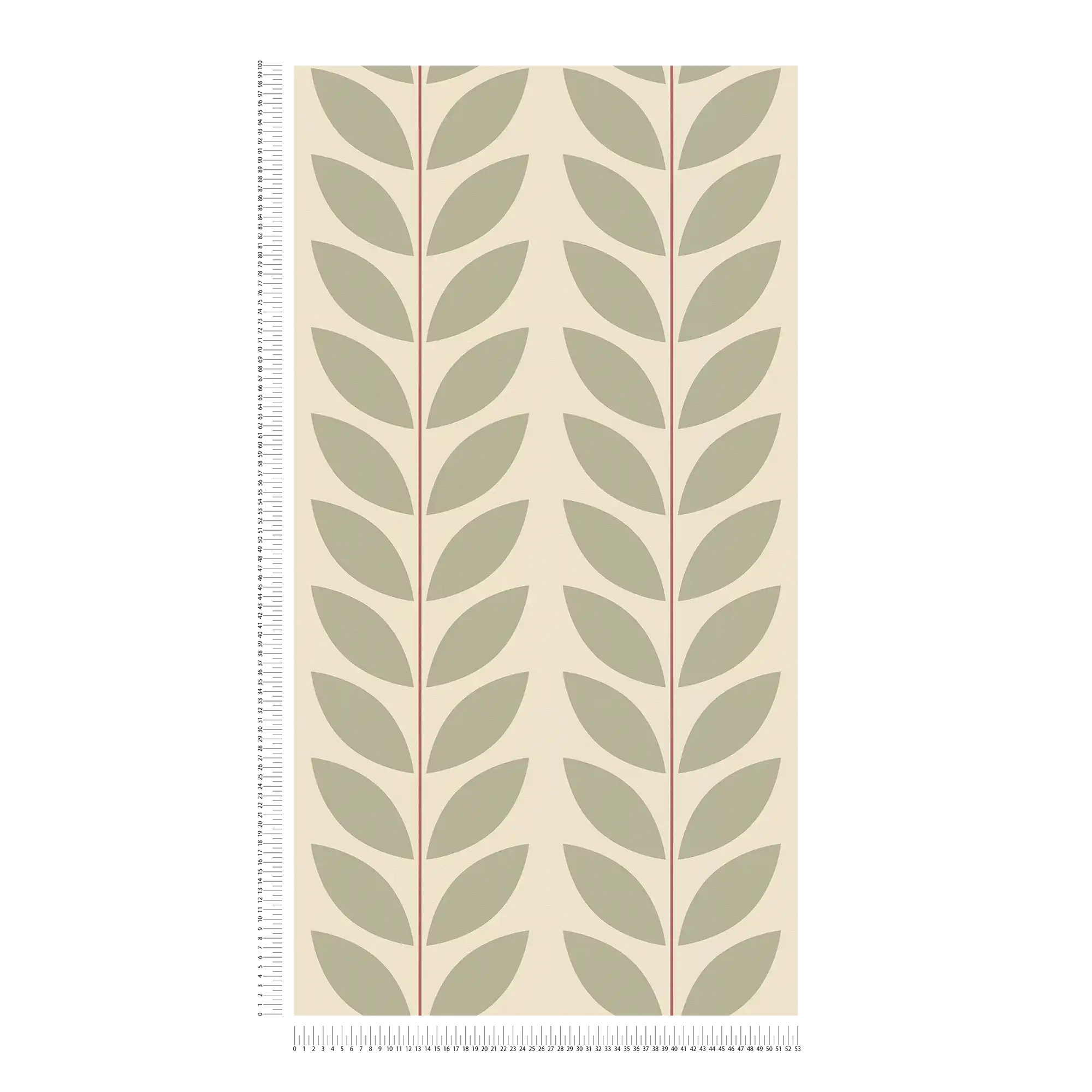             Papel pintado tejido-no tejido con motivo de hojas en estilo retro - beige, verde, rojo
        
