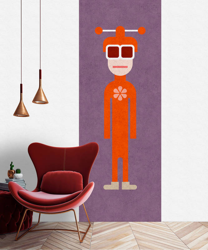             We are family 1 - wallpaper pop art figure in concrete structure - beige, orange | mother-of-pearl smooth non-woven
        