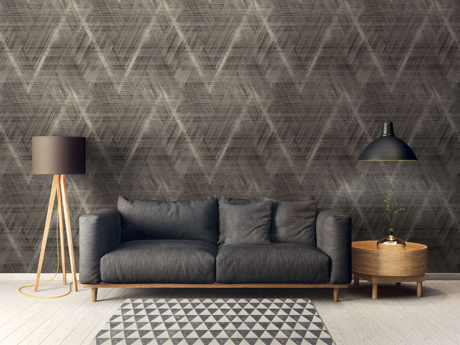             Textile optics wallpaper with diamond pattern - metallic, grey
        