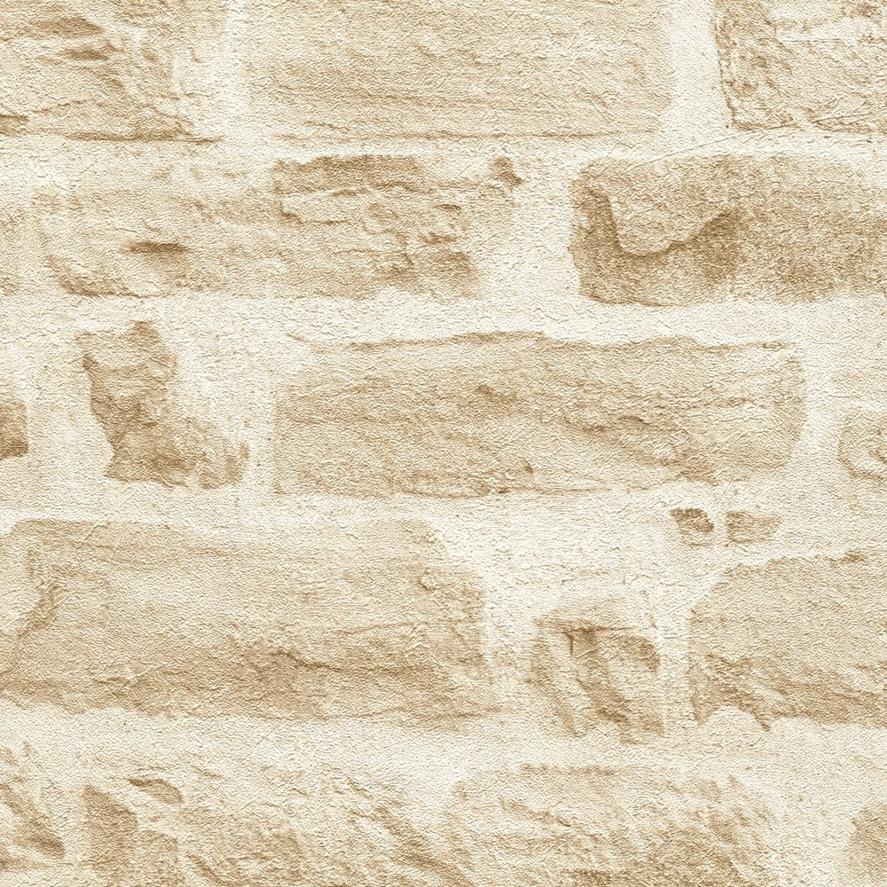             Non-woven wallpaper light beige with natural stone wall look - beige, cream
        
