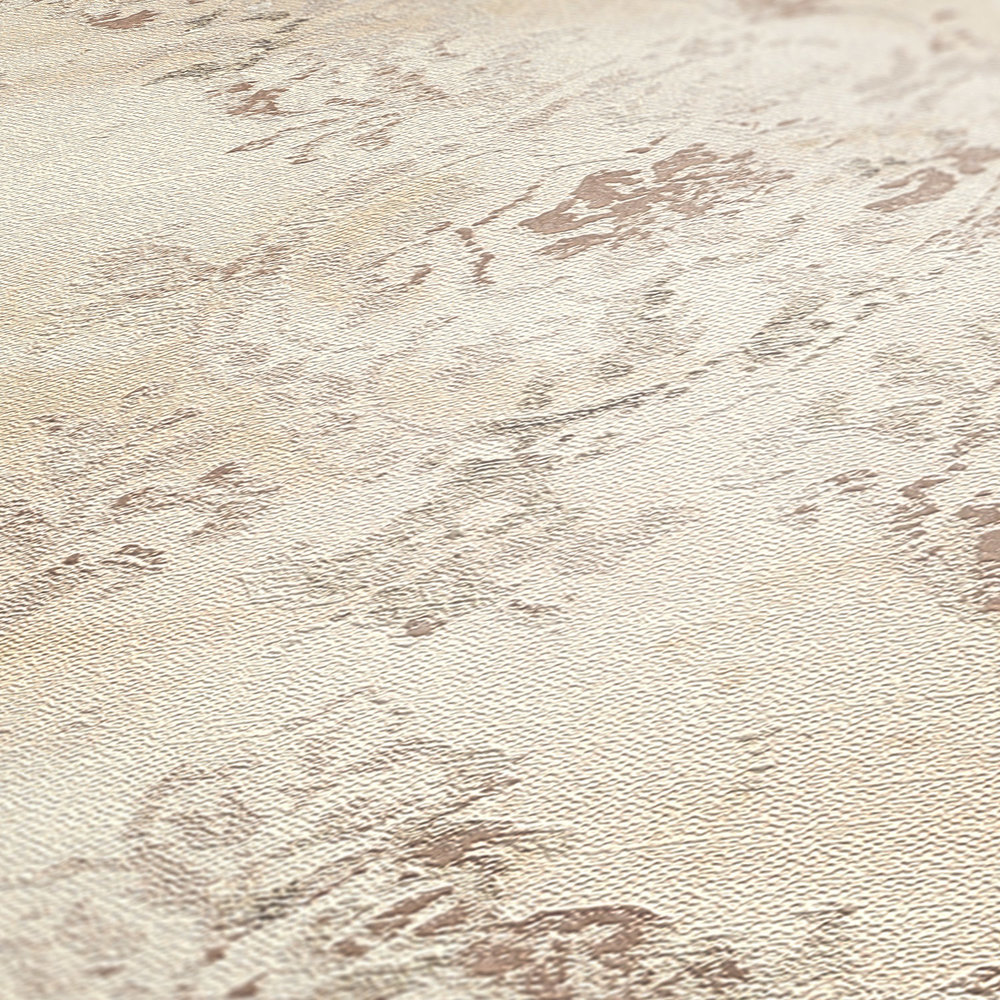             Textile optics wallpaper with ornamental pattern in used look - metallic, cream, beige
        
