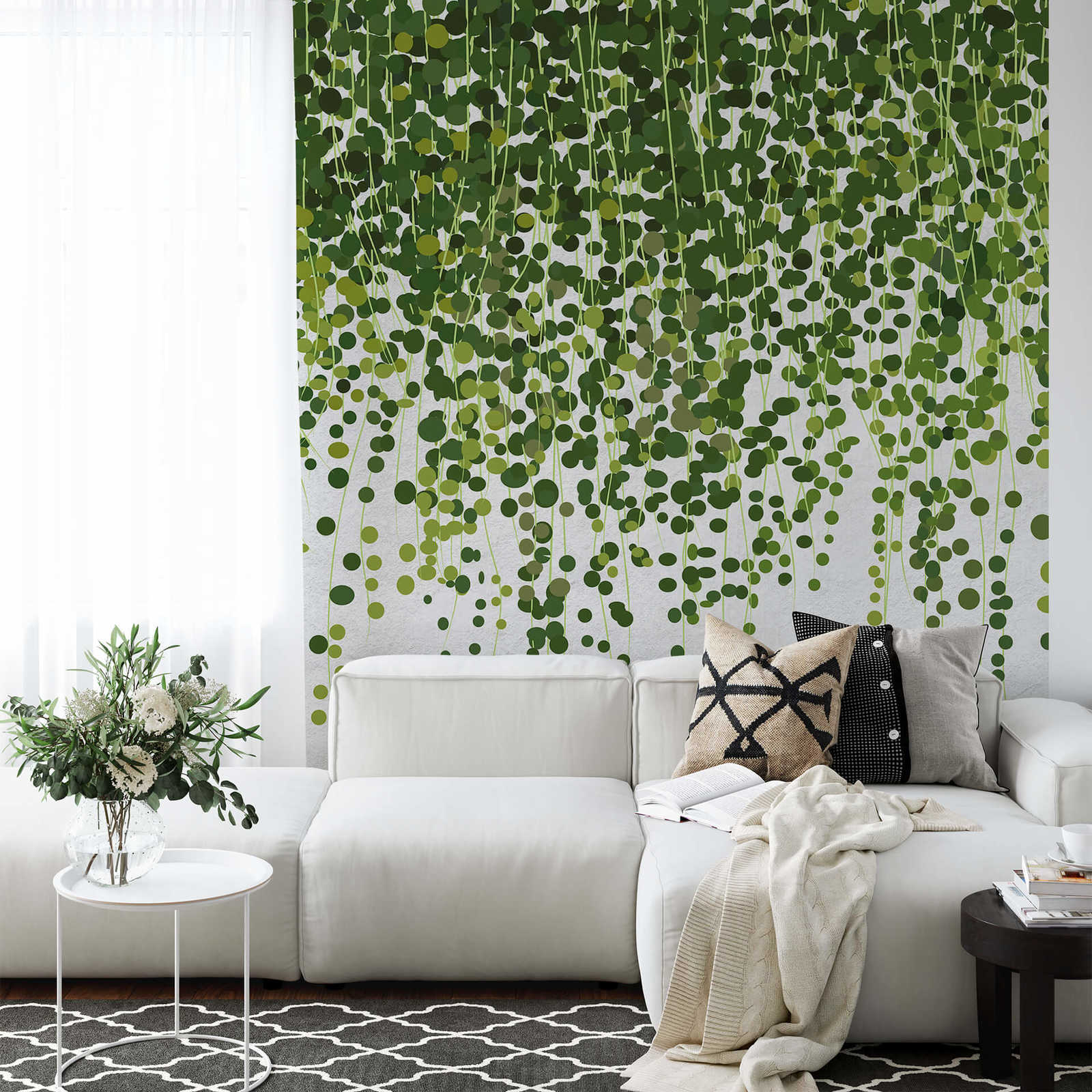             Papier peint panoramique Plantes suspendues - vert, gris
        