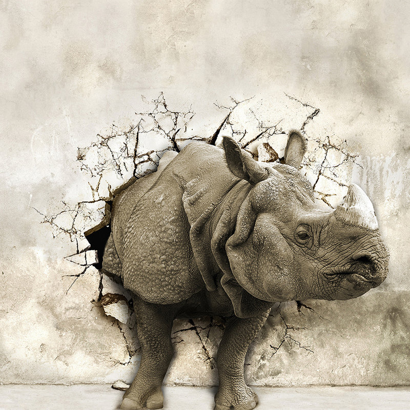         Animal Wallpaper Breakthrough with Rhino - Premium Smooth Non-woven
    