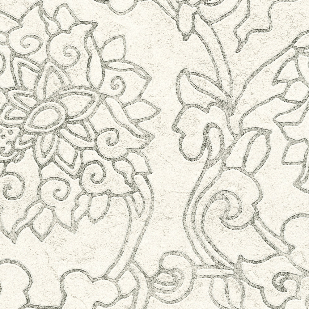             Bloemen sierbehang in Aziatische stijl met gouden accenten - wit, zilver, grijs
        