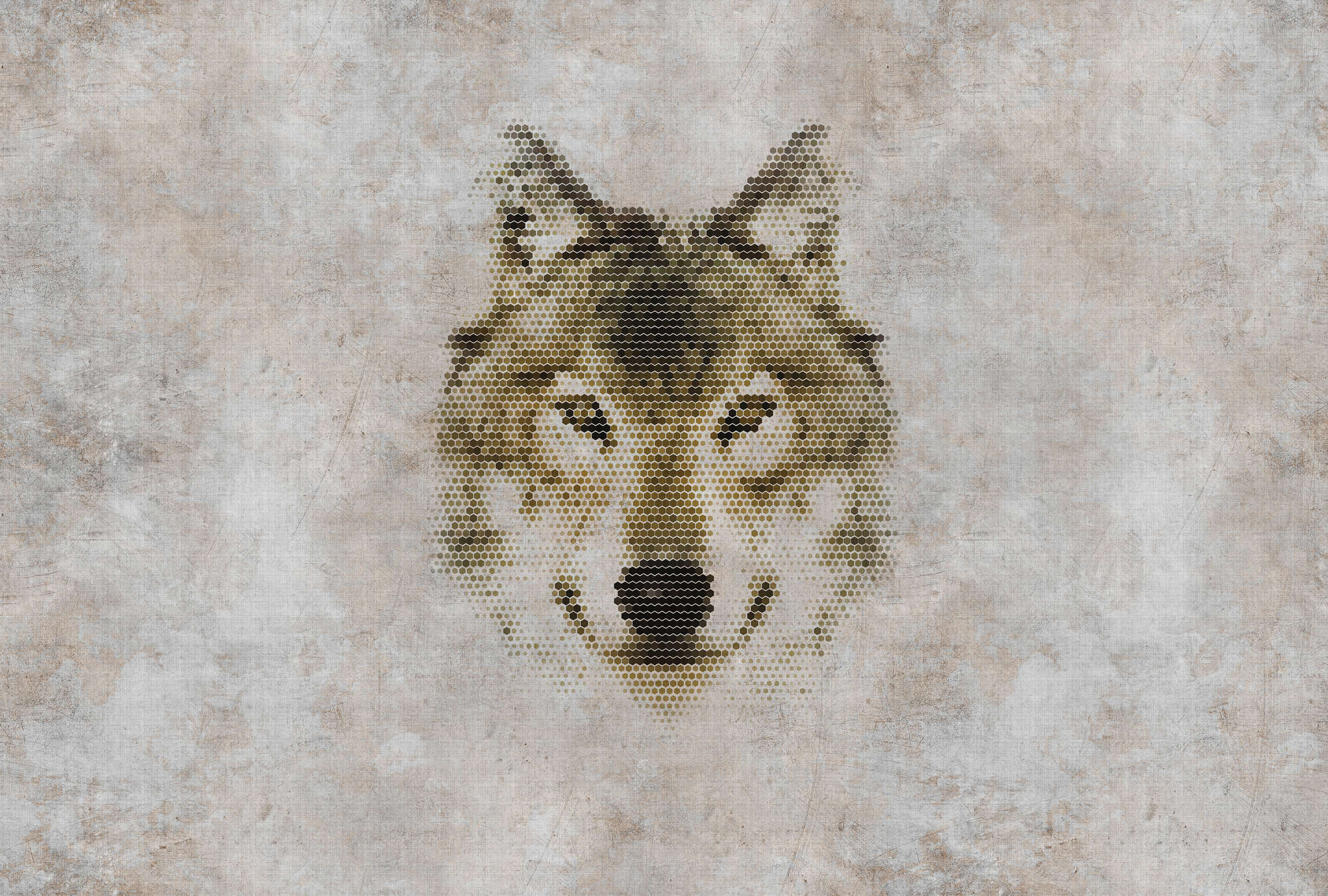             Big three 1 - papel pintado con impresión digital en aspecto hormigón con lobo - estructura de lino natural - beige, marrón | polar liso mate
        