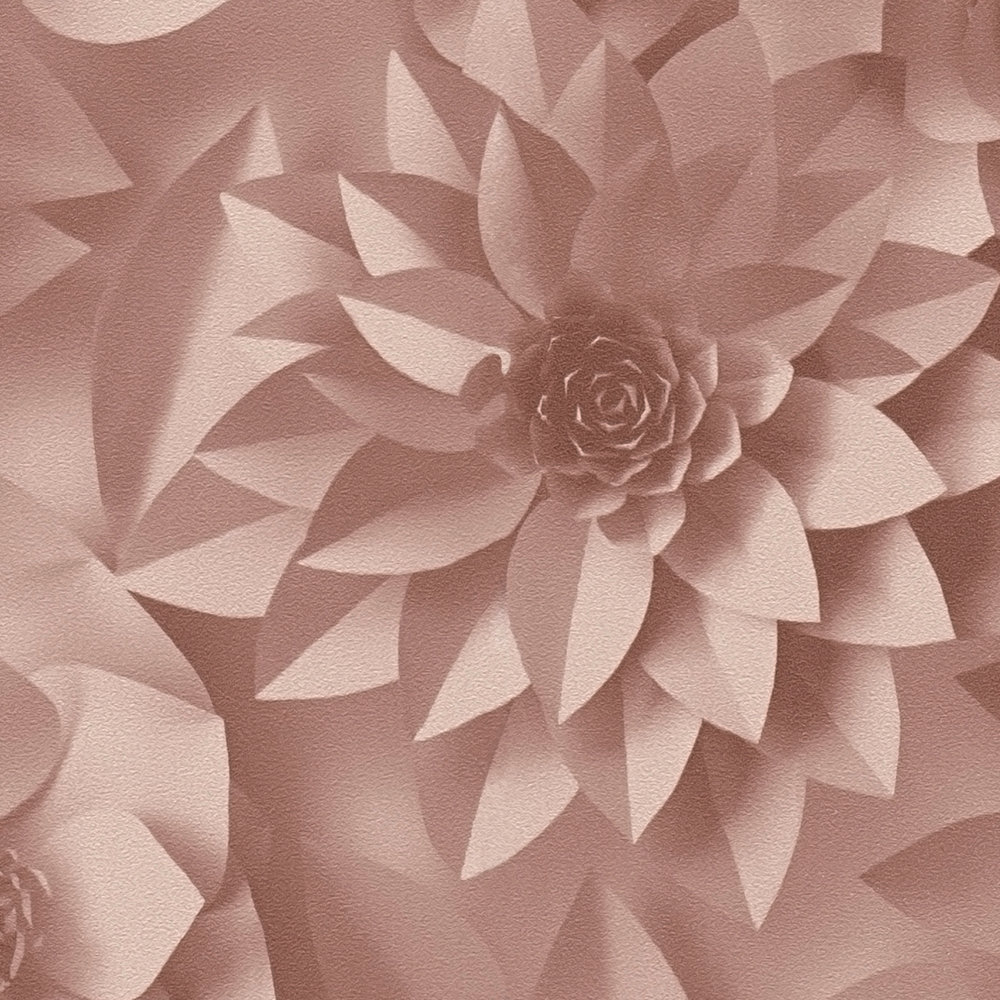             Carta da parati 3D con fiori di carta, motivo grafico floreale - Rosa
        