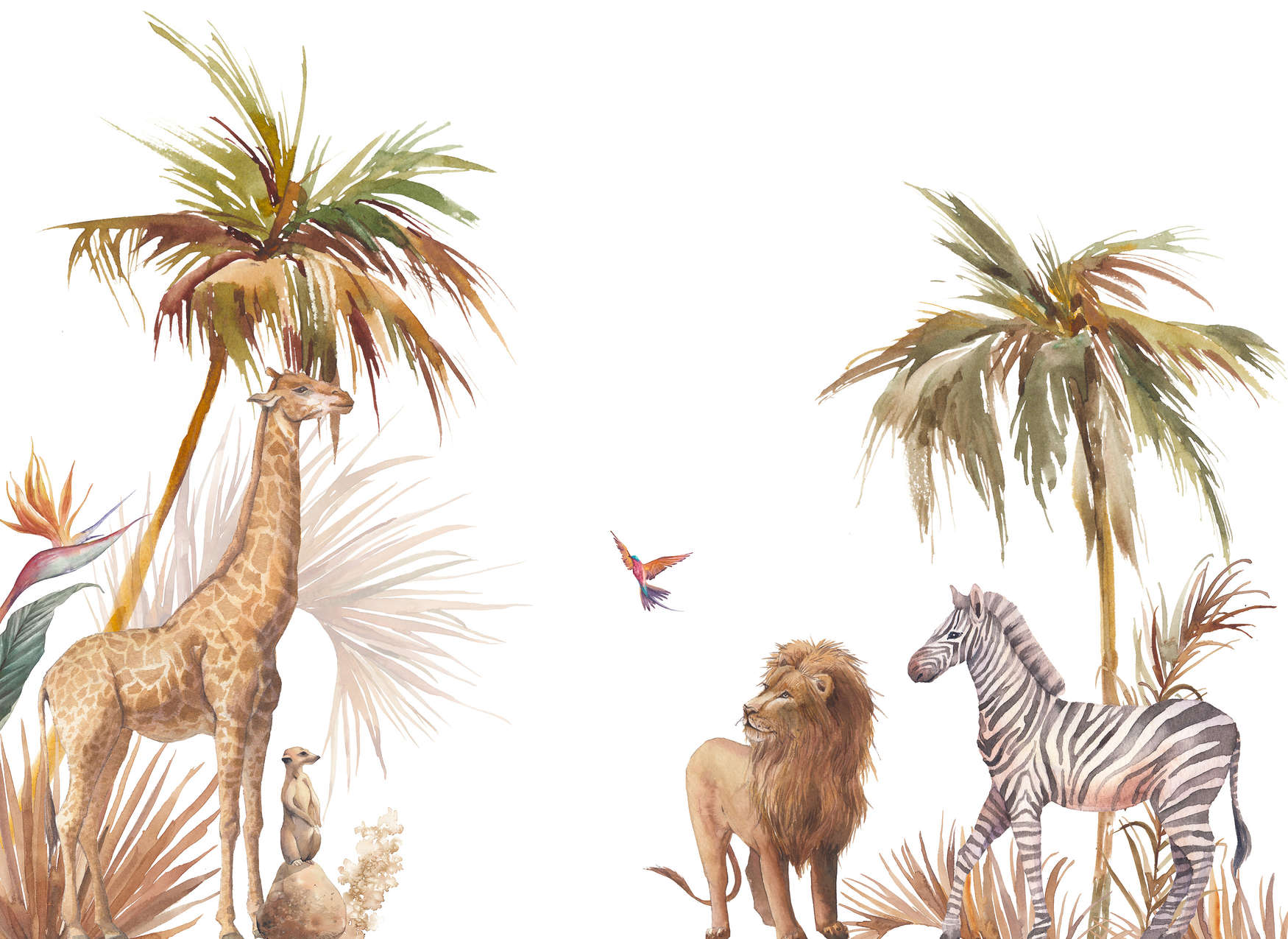             Papier peint panoramique savane africaine pour enfants - beige, vert, blanc
        