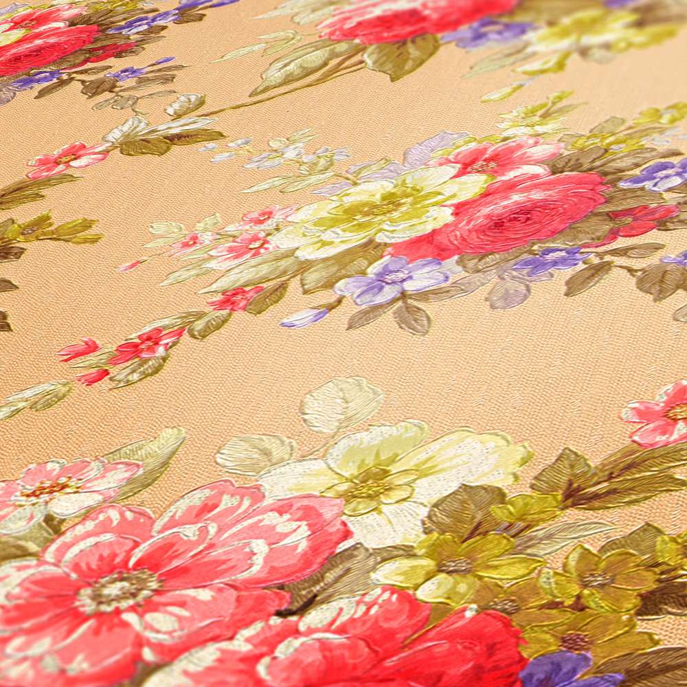             Papeles pintados Adornos de rosas patrón de ramo de flores - multicolor, metálico
        