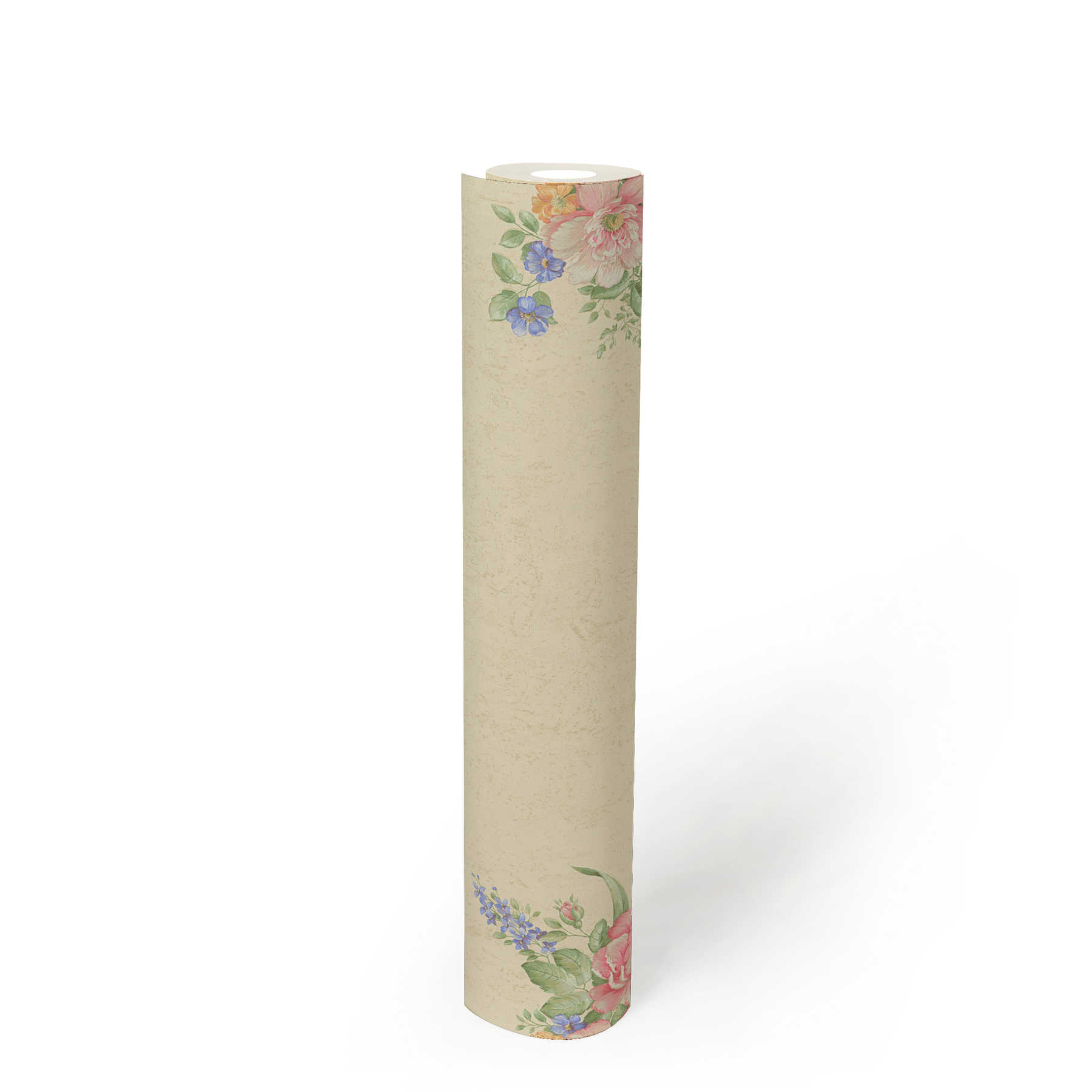             Papier peint intissé ornements floraux & motifs structurés - crème, vert, rose
        