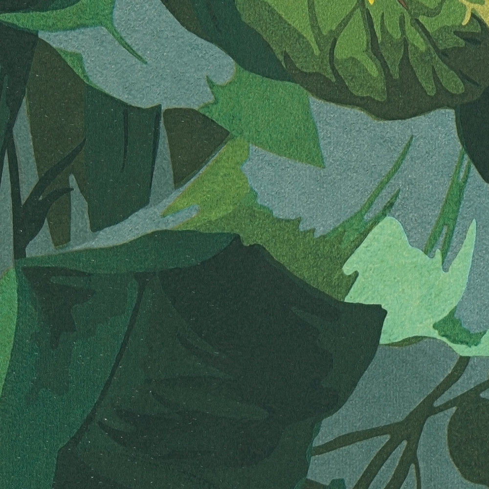             Carta da parati autoadesiva | Carta da parati giungla con foresta di foglie - verde, blu, giallo
        