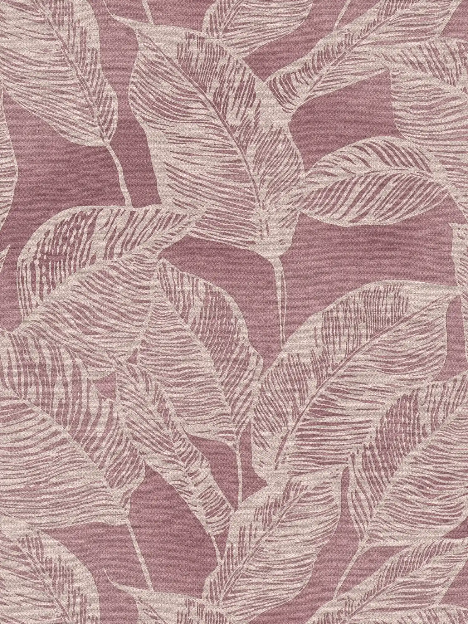 Papier peint intissé sans PVC avec motif de feuilles - rose, crème
