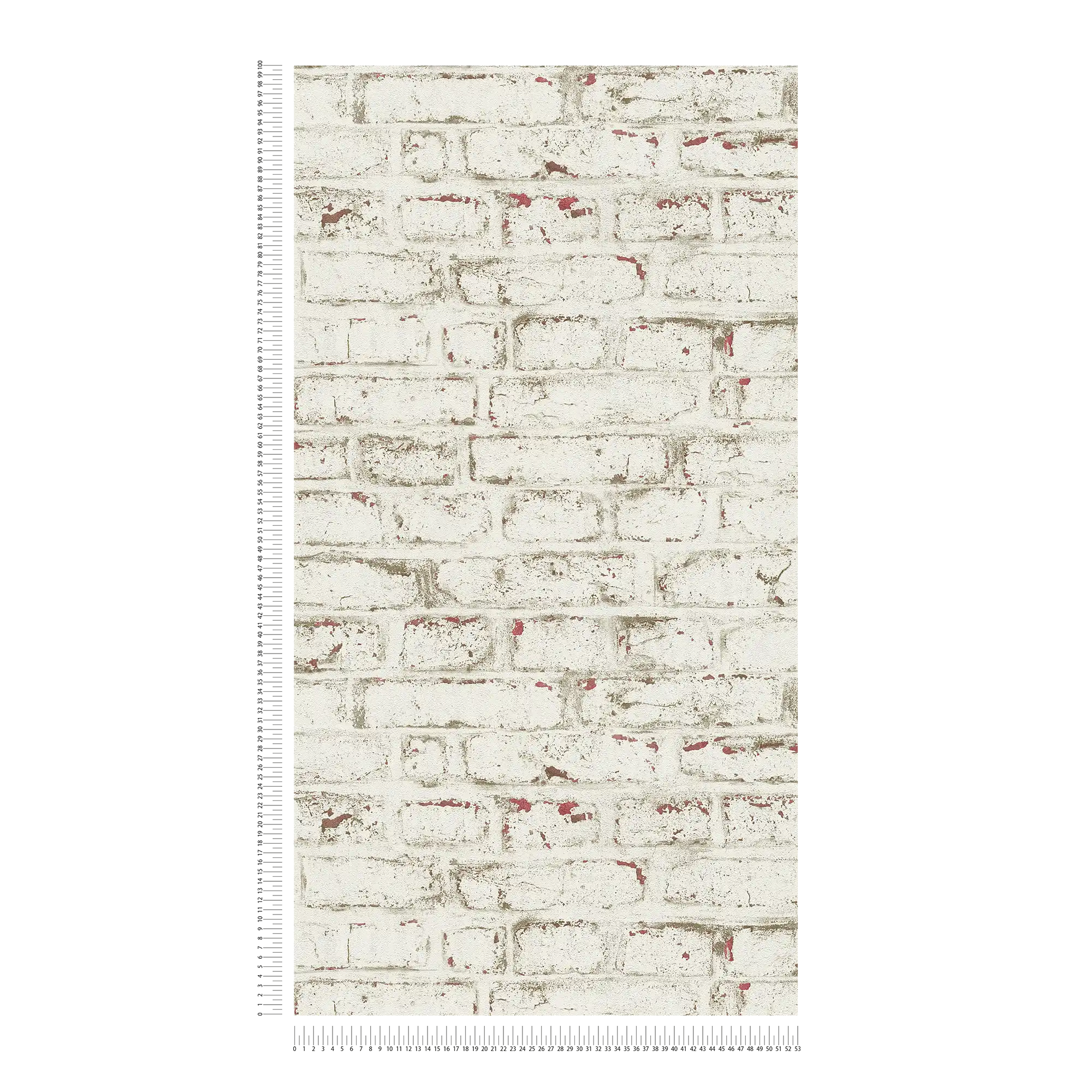             Carta da parati effetto pietra con mattoni bianchi in stile vintage - bianco, rosso, beige
        
