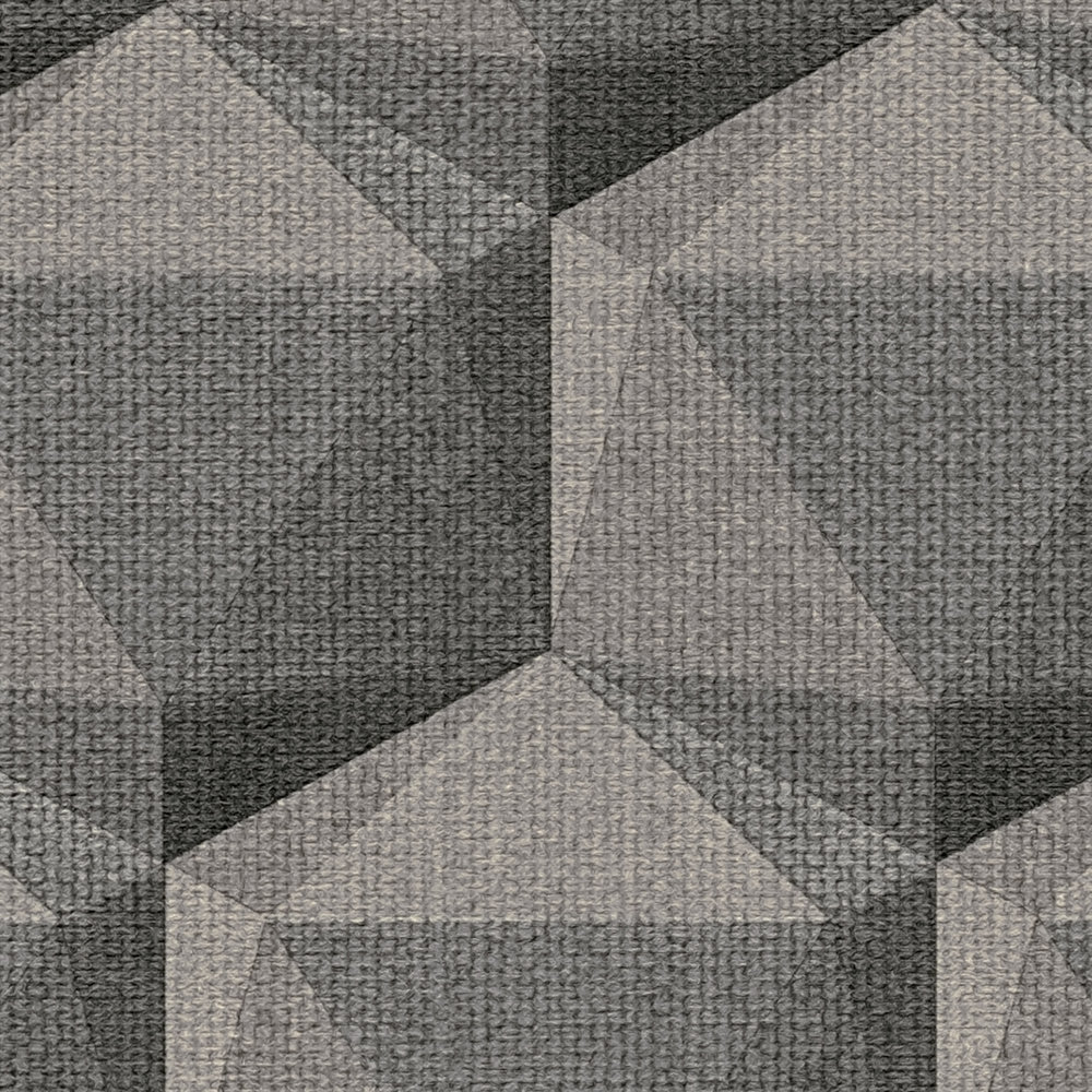             Papier peint graphique 3D optique avec motif polygonal - gris, beige, noir
        