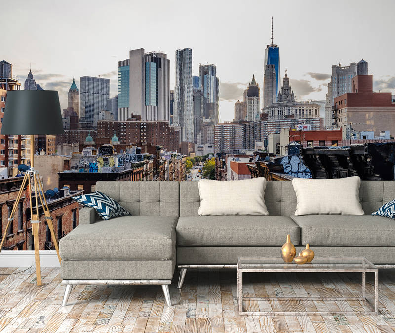             New York mural with skyline - brown, grey, white
        