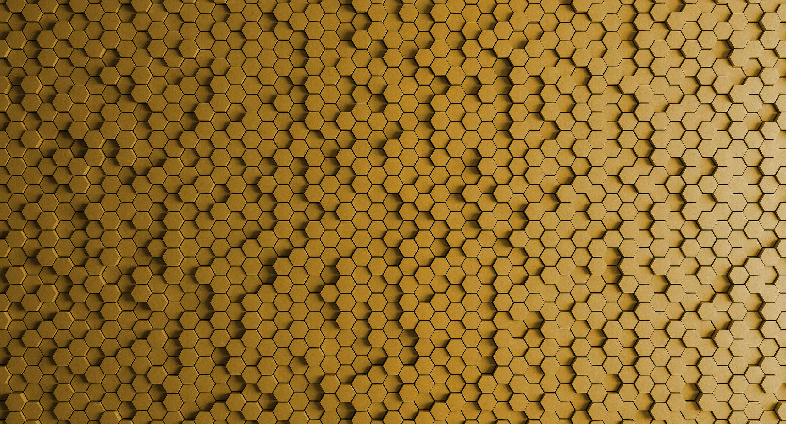             Honeycomb 1 - 3D-behang met geel honingraatmotief in viltstructuur - Geel, Zwart | Mat glad vlies
        