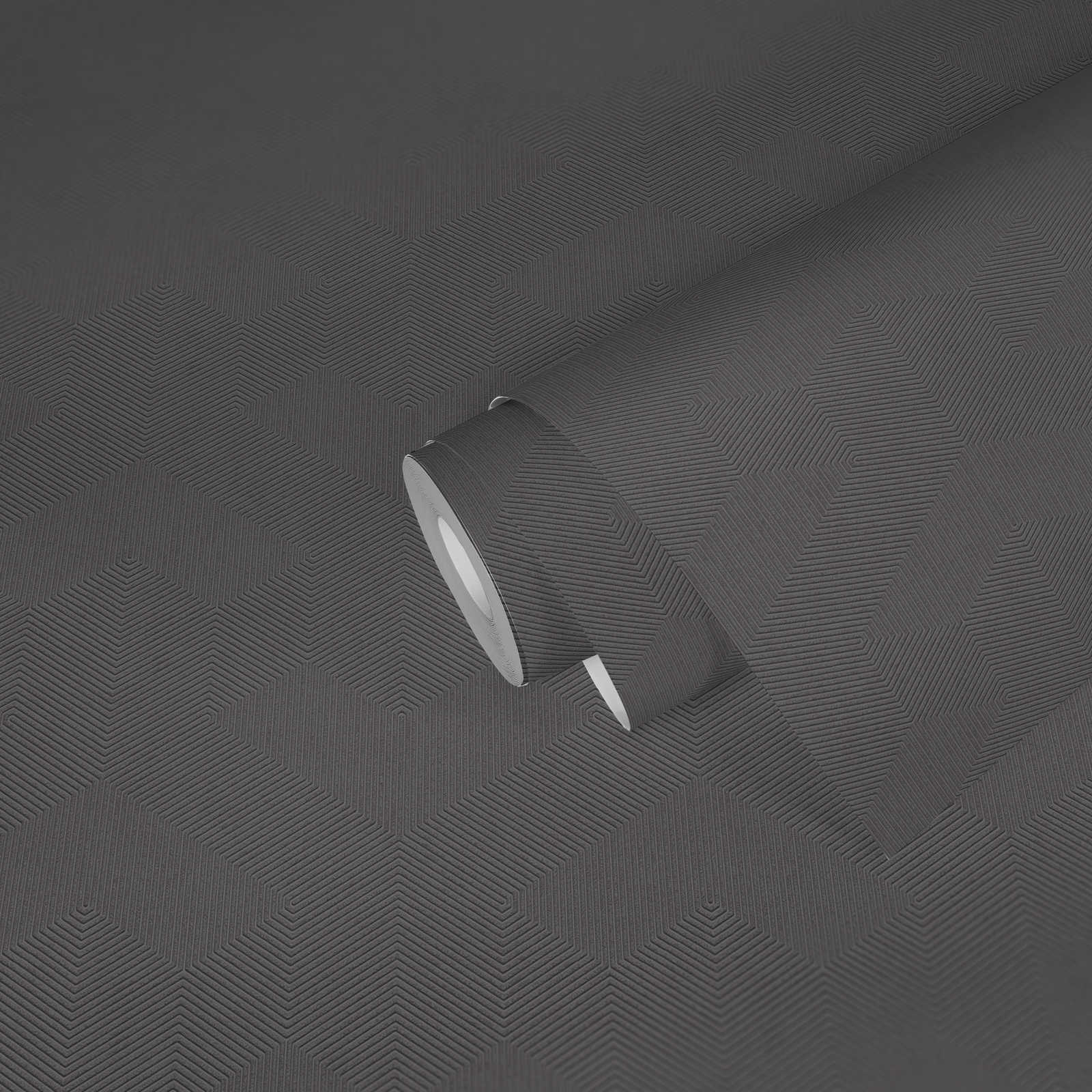             papier peint en papier avec motif graphique 3D mat structuré - gris foncé
        