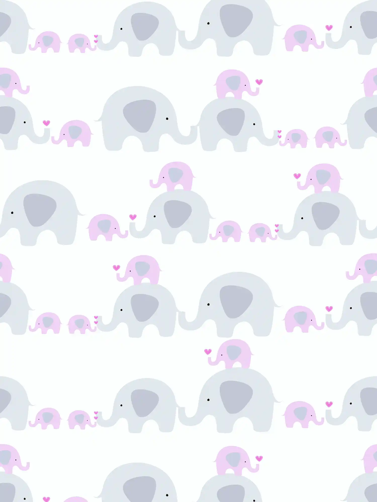 Wallpaper girls room elephant pattern - pink, grey , white
