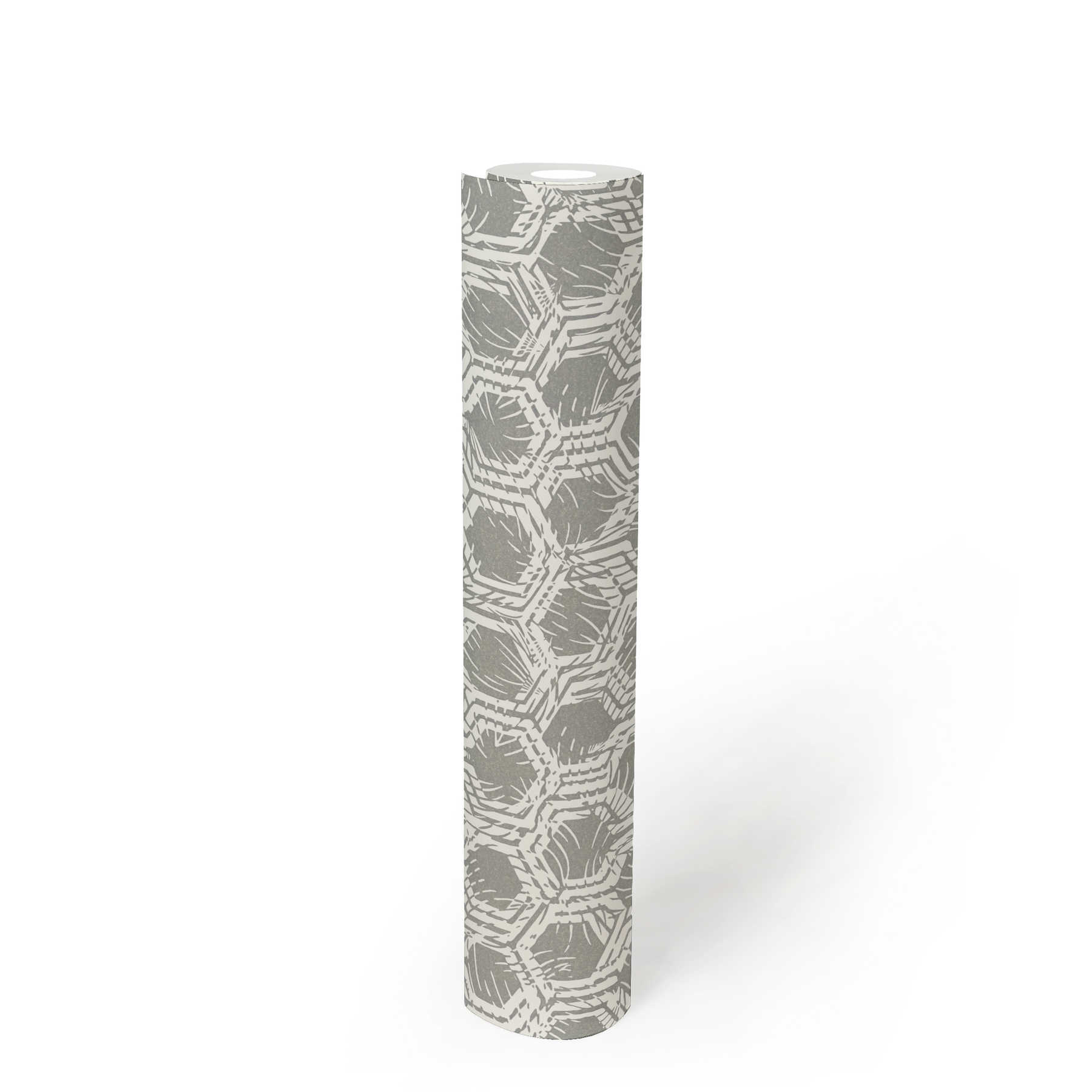             Geometric pattern wallpaper with metallic colours - silver, white
        