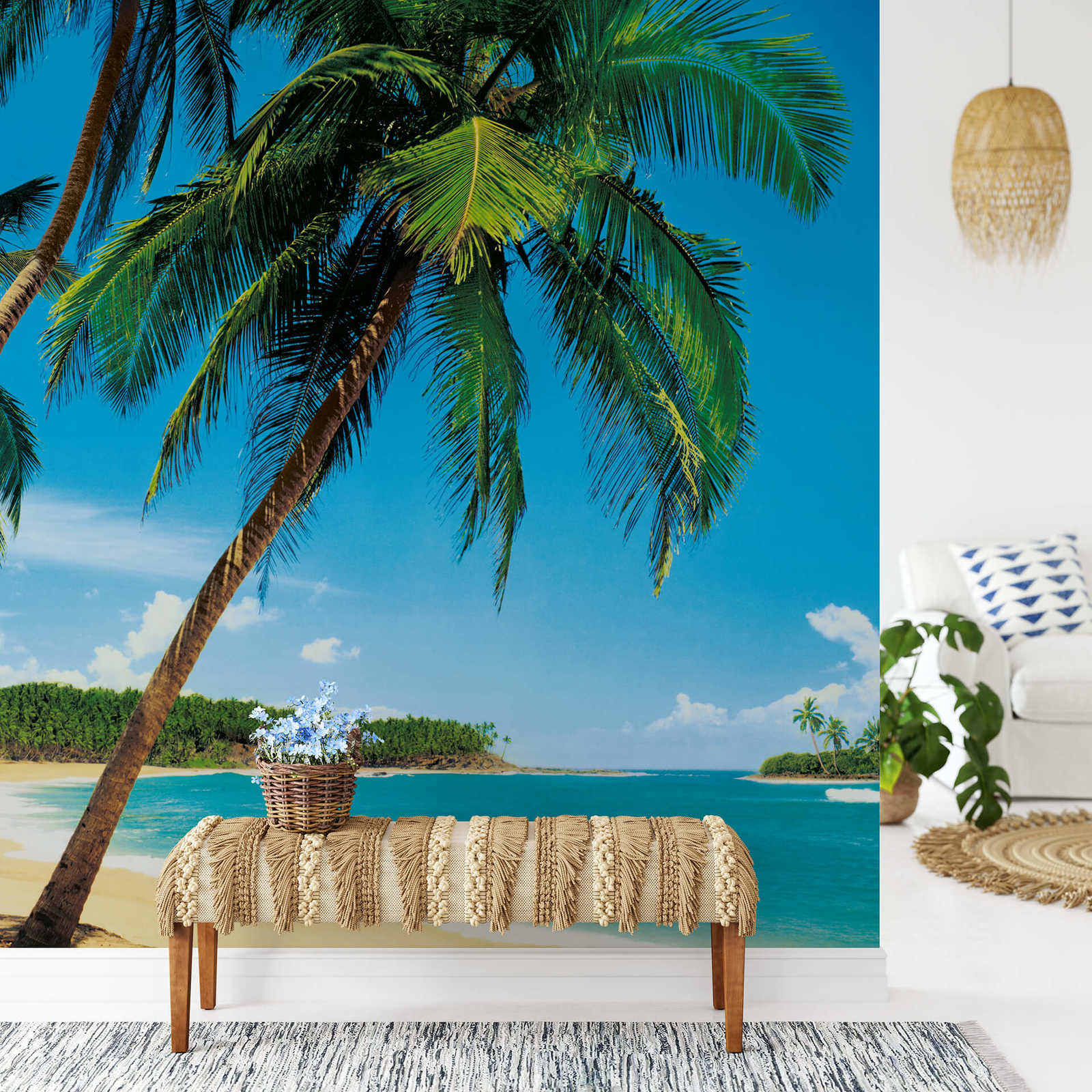             Papier peint plage de palmiers avec vue sur les mers du Sud
        
