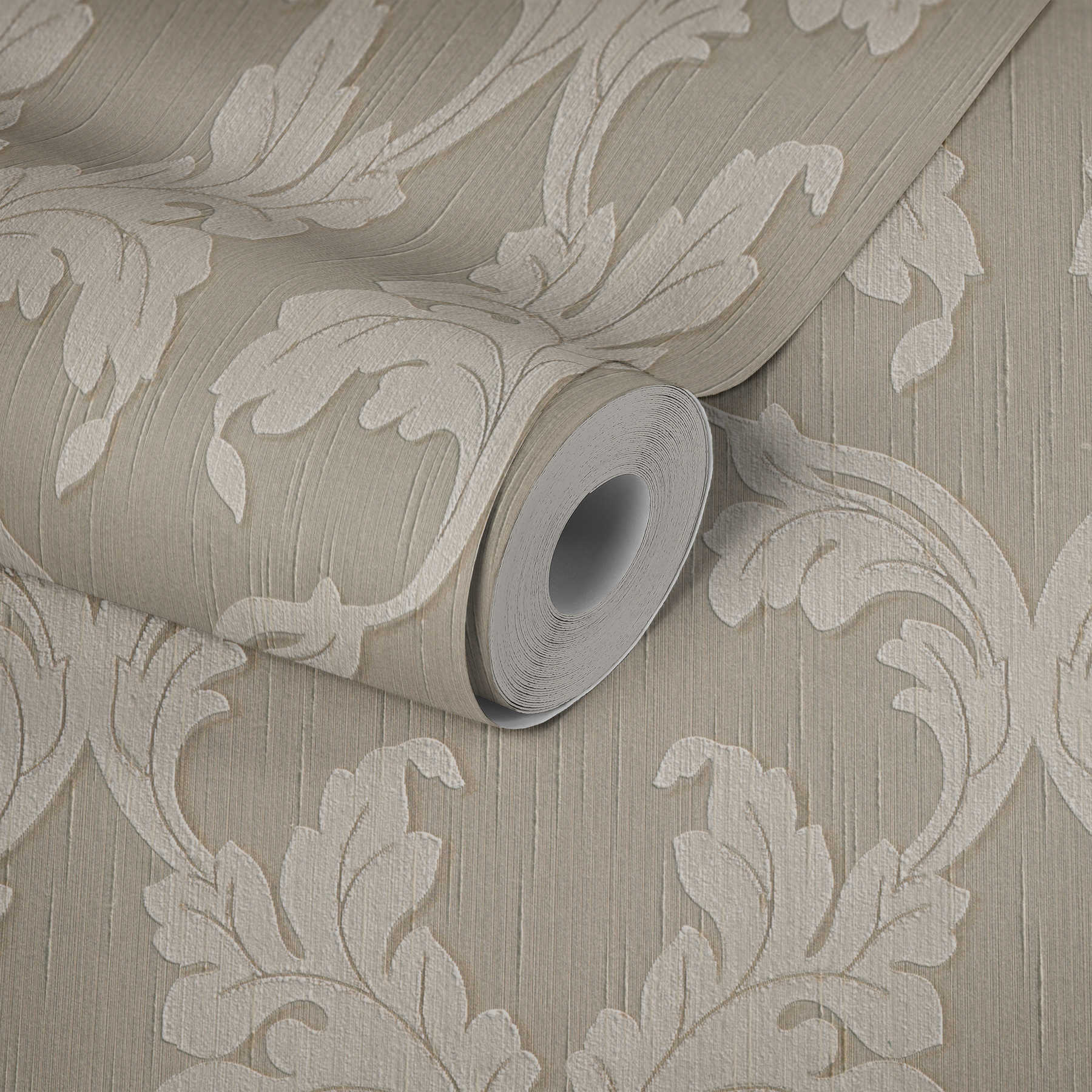             papier peint en papier textile premium avec ornement rinceaux - beige, crème
        